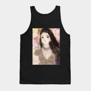 Girl's Portrait with Long Hair Impressionist Painting Tank Top